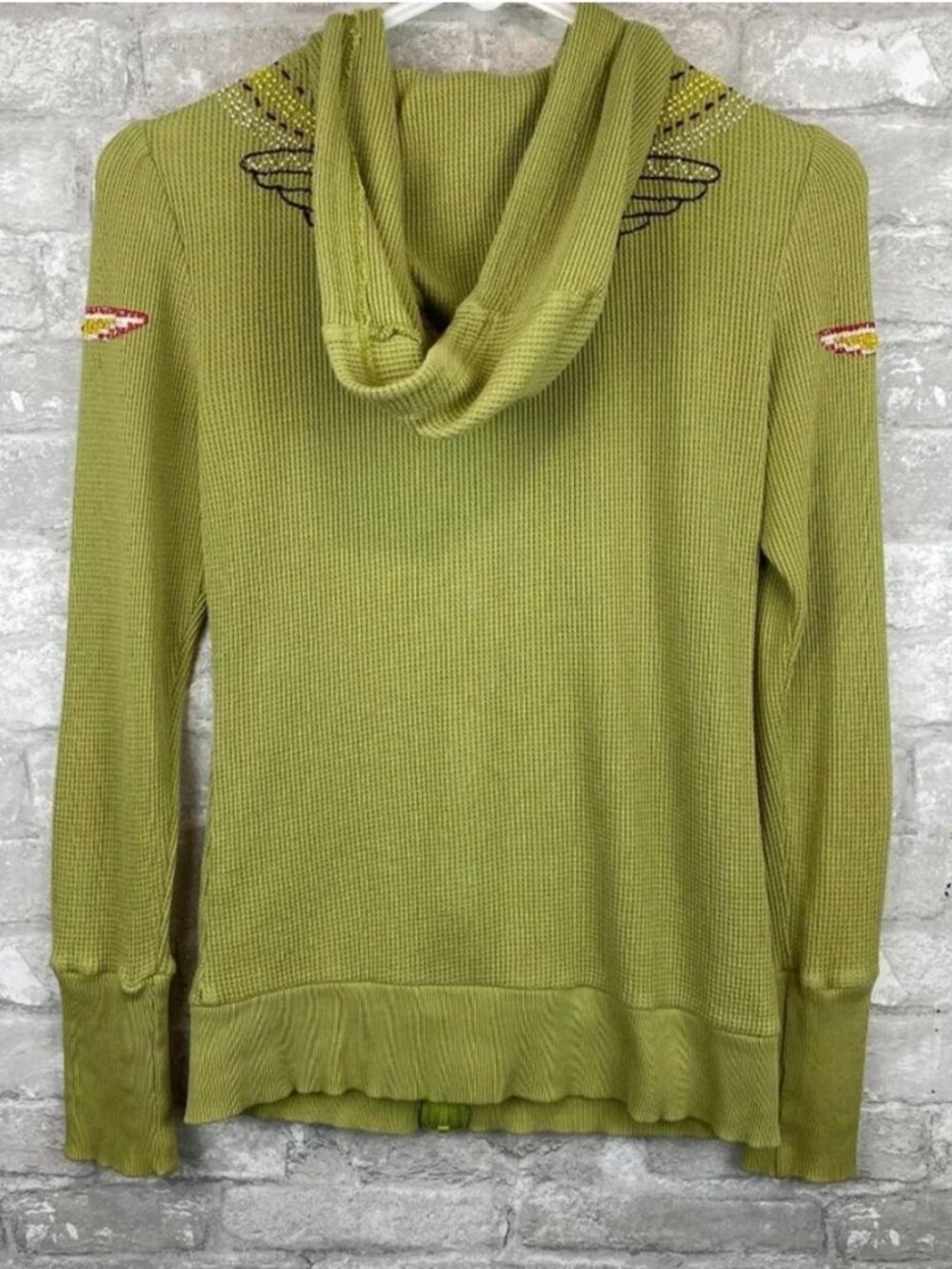RARE Free People Green embroidered & Beaded Full-Zip Light Hoodie XS - Picture 4 of 7